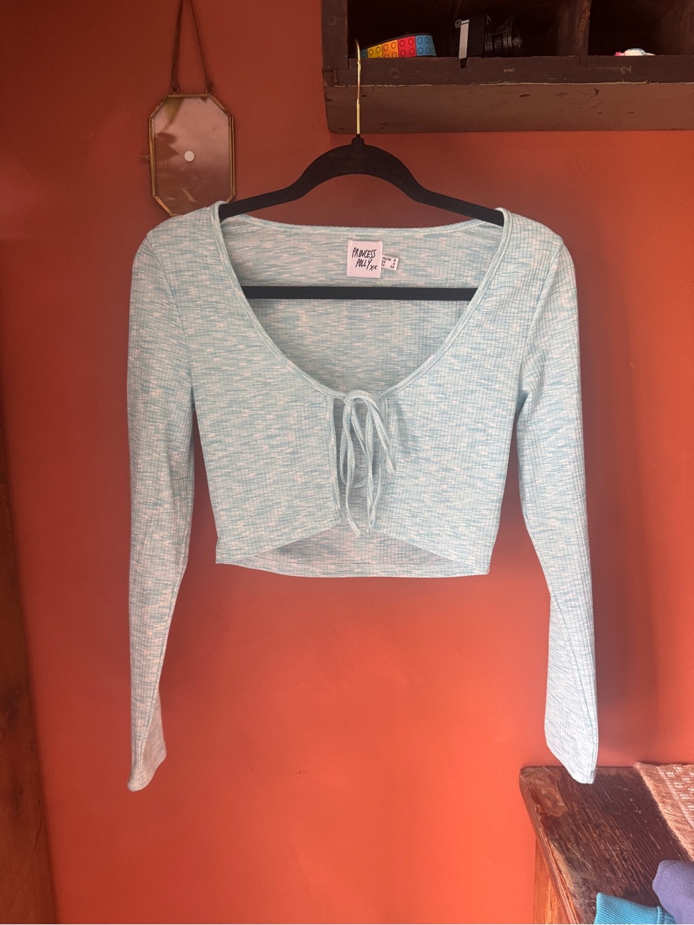 Princess Polly Light Mint Ribbed Tie-Front Crop Top